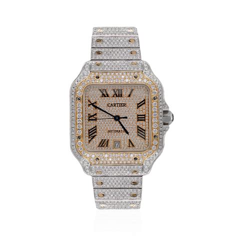 cartier santos two tone iced out|cartier santos 4072 price.